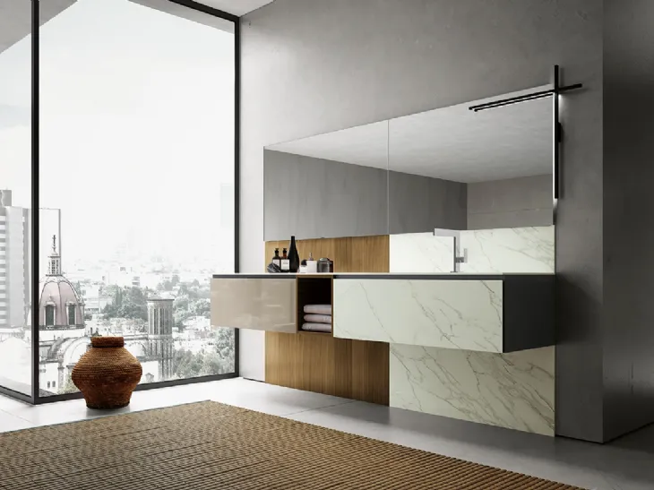 Mobile da Bagno sospeso in gres e vetro Modulo 03 di Archeda