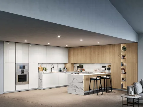 Cucina Moderna con penisola D23 Bianco e Rovere di Doimo Cucine