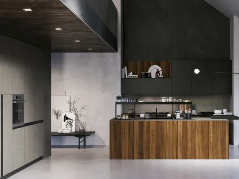 Cucina Moderna D23 Noce e Basalto di Doimo Cucine